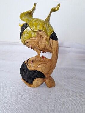 Bali Folk Art" True Loves Embrace" Wooden Sulpture Of An Embracing Couple.